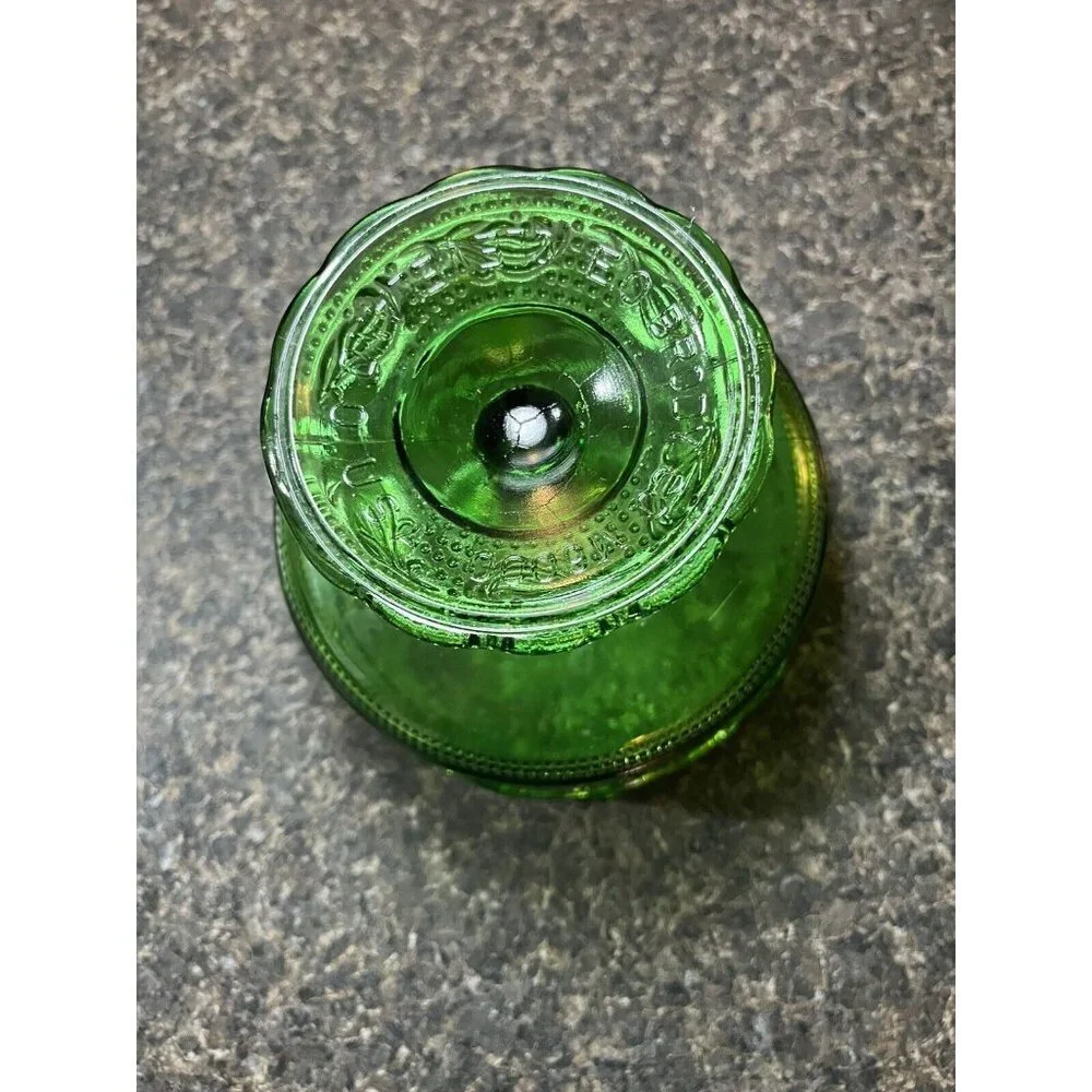 Vintage E O Brody Co Pressed Glass Candy Dish Emerald Green M600 Raised